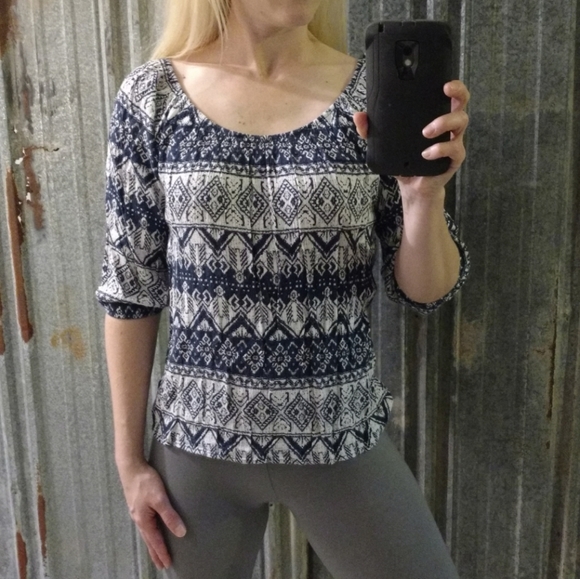 Crinkled 3/4 Sleeve Blue Rain Blouse - Picture 1 of 11